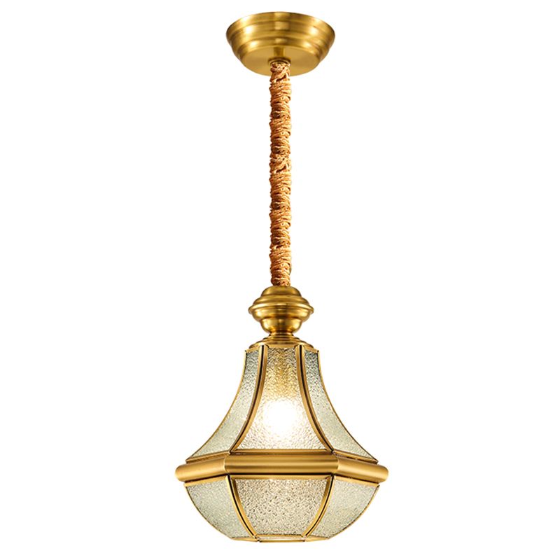 Colonial Style Brass Hanging Light Glass Jar Shade Single Bulb Decorative Pendant Lighting Fixture for Bedroom