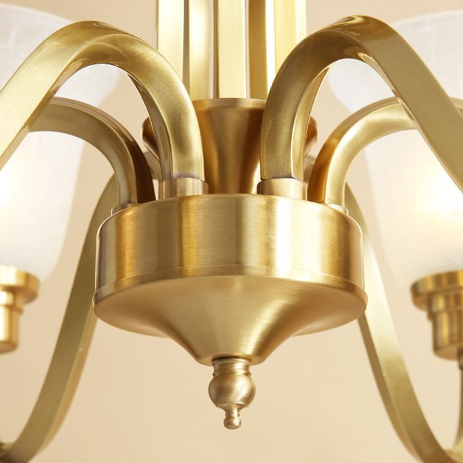 Traditional Brass Chandelier Light Multi-Head Suspension Light with White Glass Shade