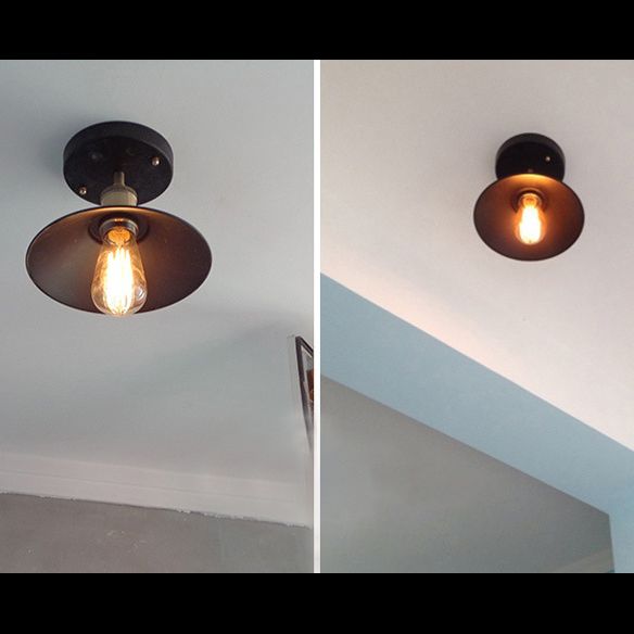 Éclairage de plafond noir 1 Light Retro Industrial Iron Cone Shade Semi Flush Mount Éclairage pour table à manger