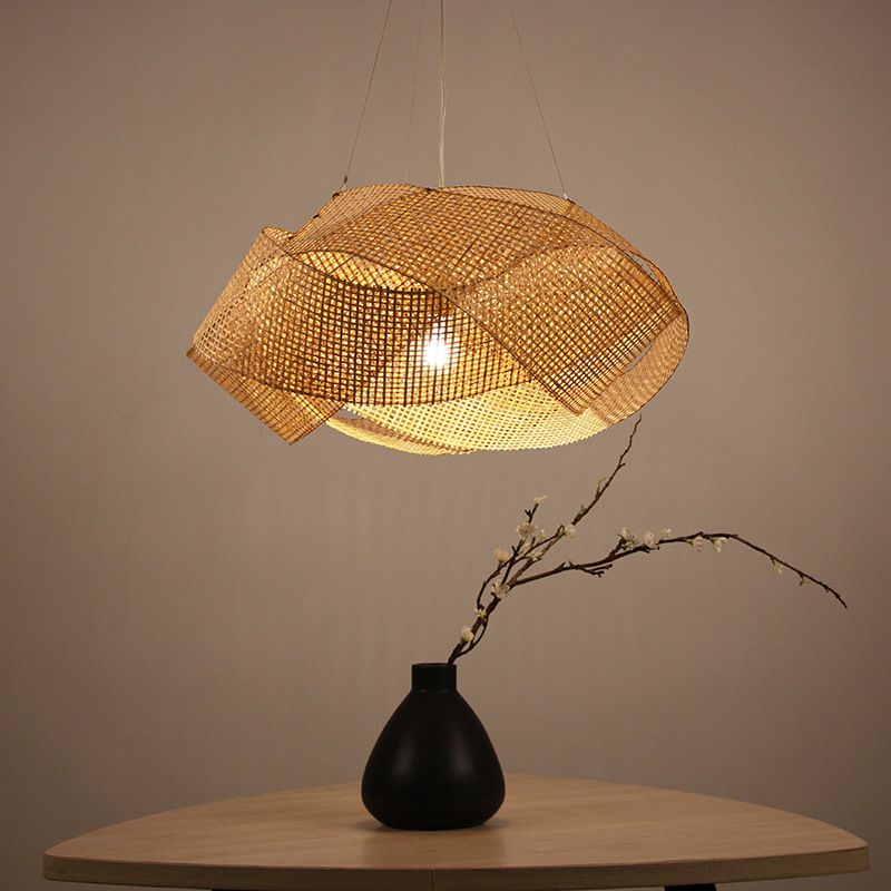 Luce a sospensione intrecciata intrecciata Bamboo contemporanea Singola sala da pranzo Luce a soffitto a beige, 16 "/19.5" /27,5 "w