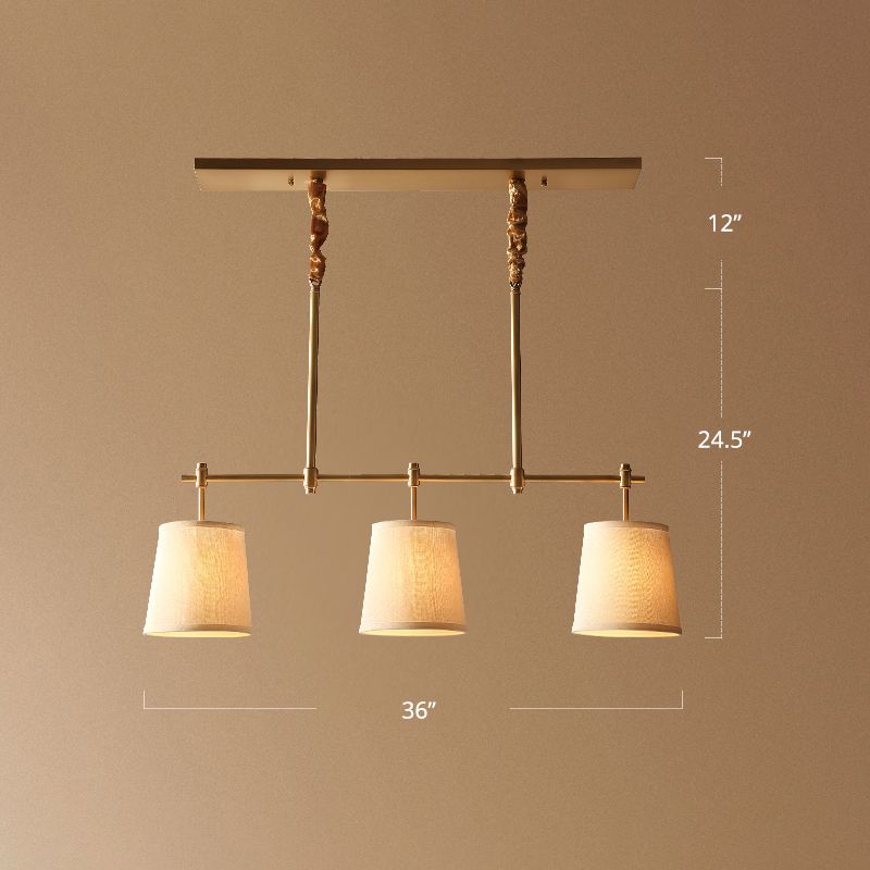 Lámpara colgante de comedor de comedor de 3 luces Luz de la isla dorada moderna con sombra de tela de cono