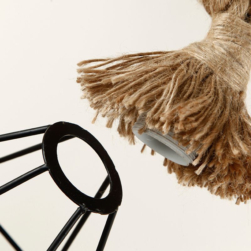 Vintage Hemp Rope Pendant Light American Industrial Hanging Light for Loft Living Room