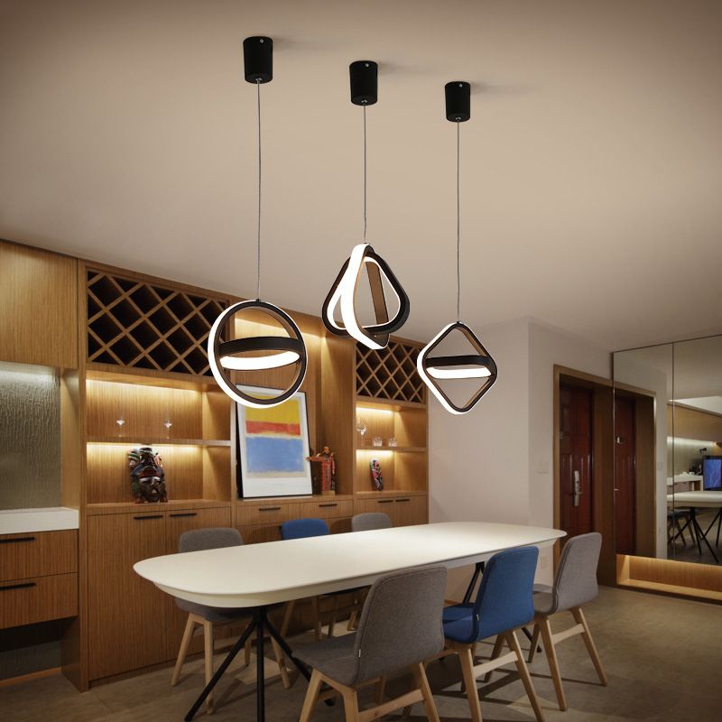 Geometrical Shape LED Pendant Lamp Modern Minimalist Metal Hanging Lamp for Living Room