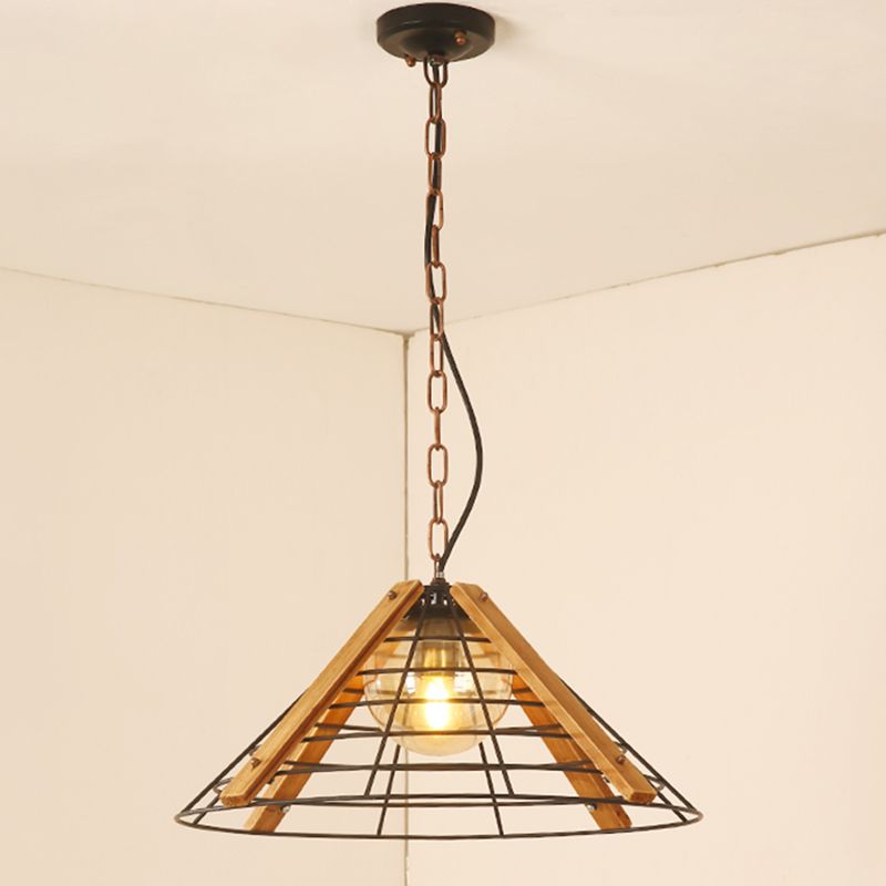 1 tambour de tête / cadre conique Pendule Light Kit de lampe suspendue en métal noir industriel, 11 "/ 19" de large
