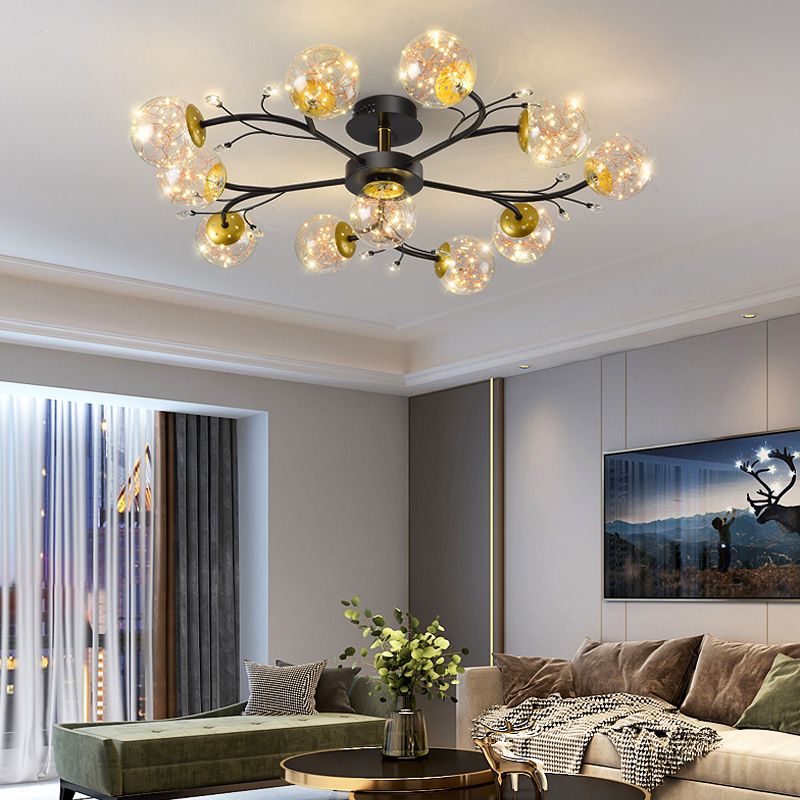 Forma de bola de vidrio al ras del techo de techo moderno múltiples luces de montaje al ras en negro