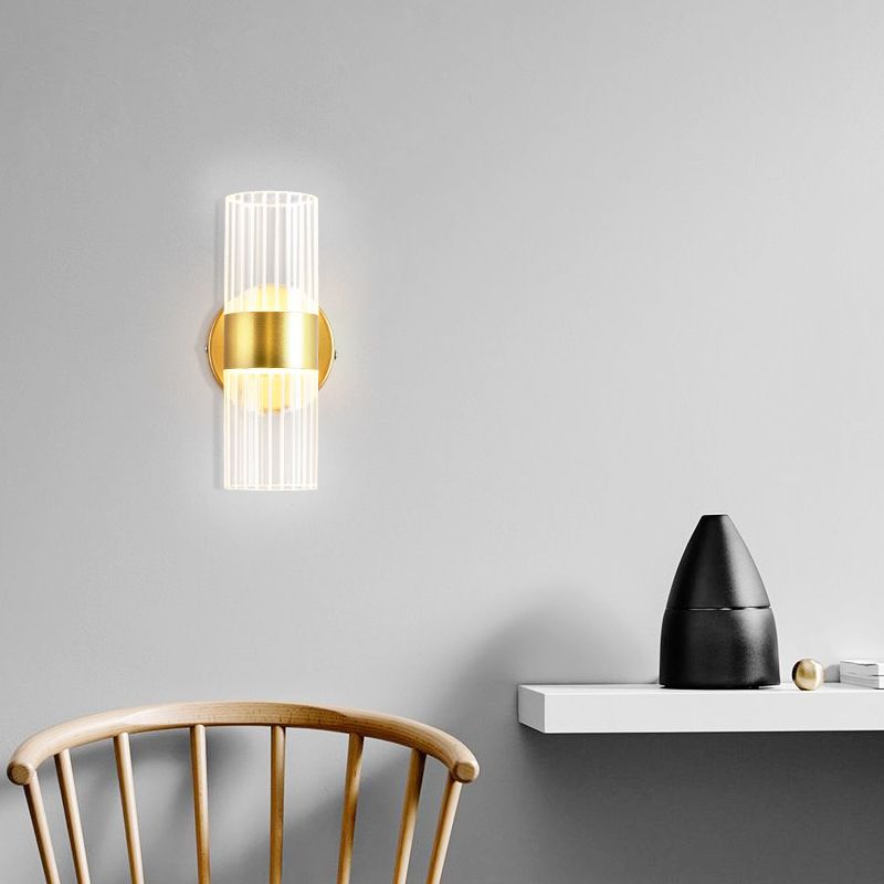 2-Light Cylinder Sconce Light Fixture Modern Glass Wall Light