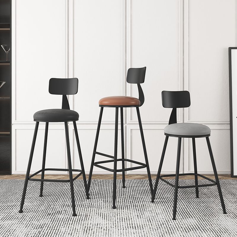 Industrial Armless Backrest Counter Stool Iron Dining Room Bar Stool with Seat and Pedal