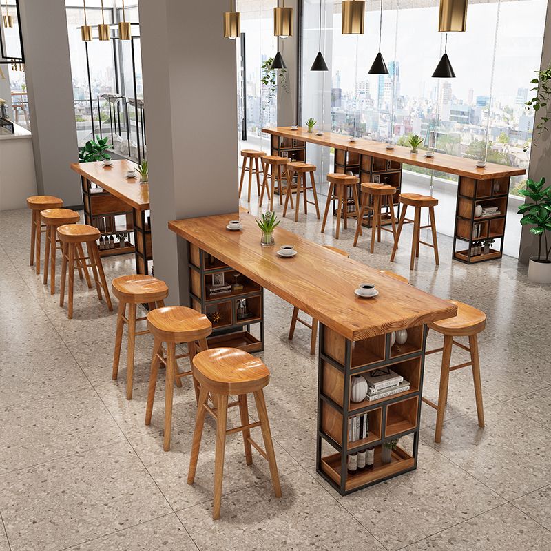 Rectangle Pine Solid Wood Bar Table Industrial Bar Table with Storage Base