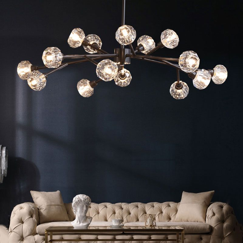 Mini Globe Crystal Chandelier Modern Style Black Finish Pendant Light for Living Room