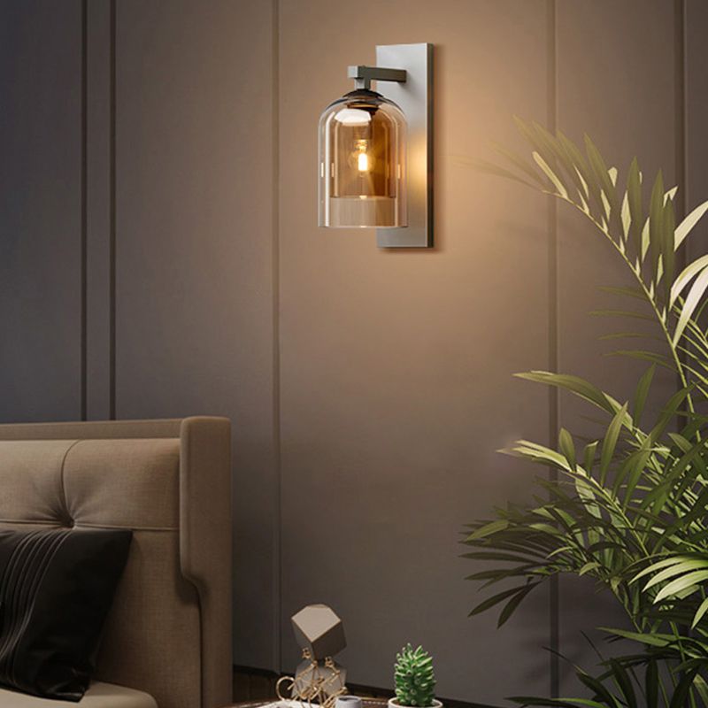 Lámpara de luz de drogadictos de tubo moderno lámpara montada en la pared del dormitorio de 1 luz con sombra de hierba de coñac