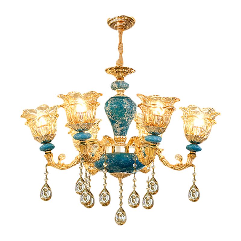 Lampadario a strati di vetro ambra di fiore tradizionale tradizionale lampada sospensione del soffitto camera da letto in blu