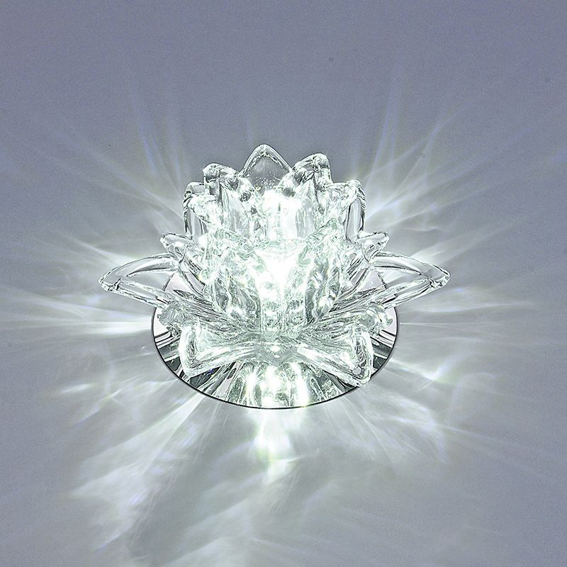 Contemporary Lotus Blossom Ceiling Flush Light Clear Crystal Corridor LED Flush Mount Fixture