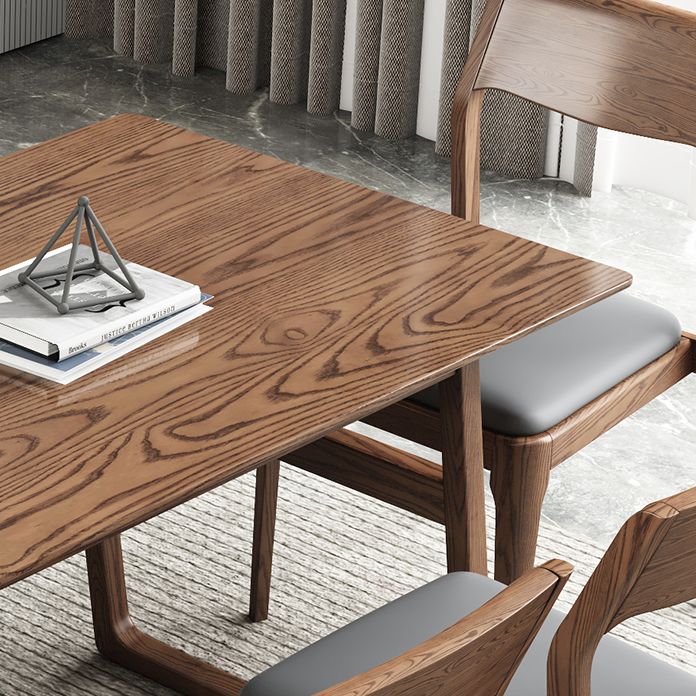 Rectangle Ash Wood Table in Walnut Contemporary Wooden Dining Table with Double Pedestal