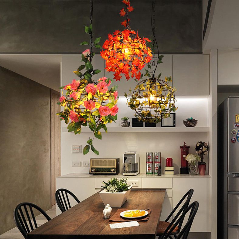 1-Licht Globe Metal Cage Pflanze Dekorative hängende leichte Einfachheitstil Moderne Anhängerlampe