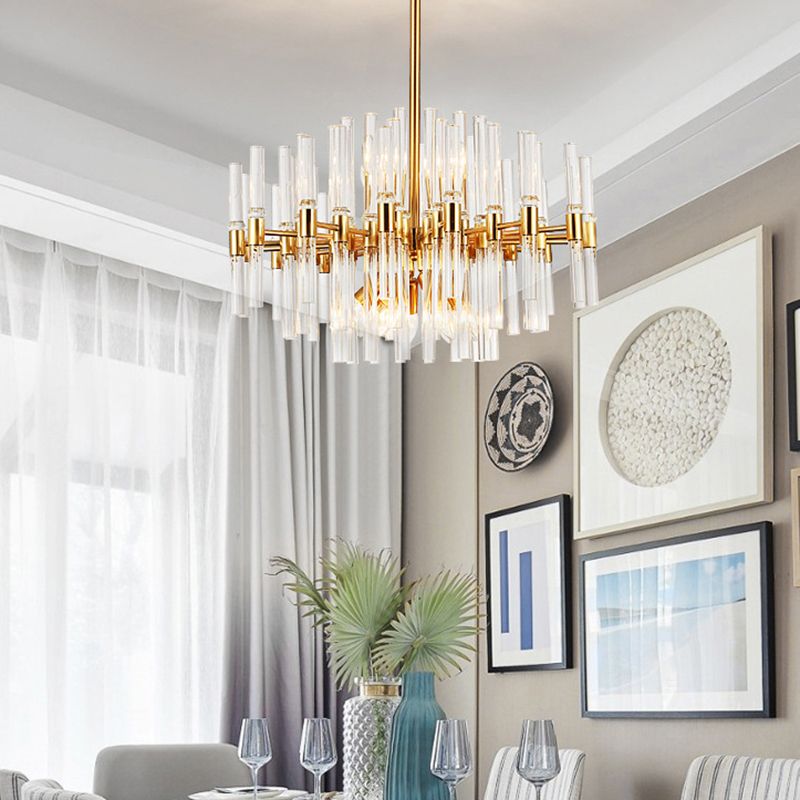 Runde geruchte klare Kristall -Anhänger Deckenleuchte postmoderne 8 Lichter Gold Kronleuchterlampe