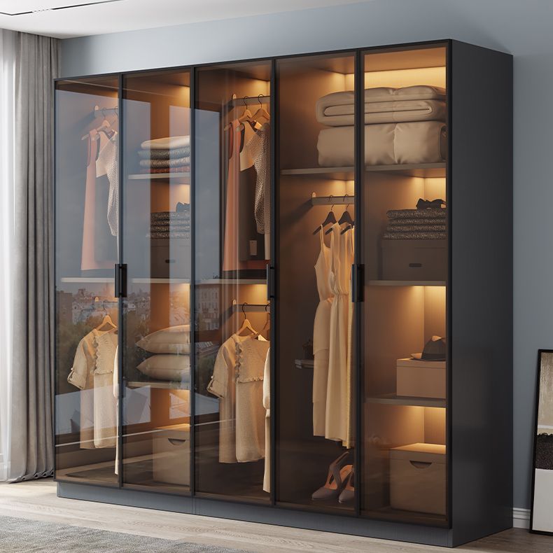 Freestanding Tempered Glass Wardrobe Modern Wardrobe with Garment Rod