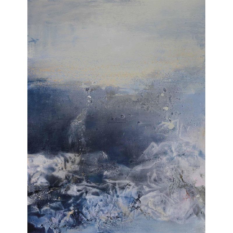 Abstract Mountain Landscape Mural Decal Artistry Smooth Surface Wall Art in Grey-Blue