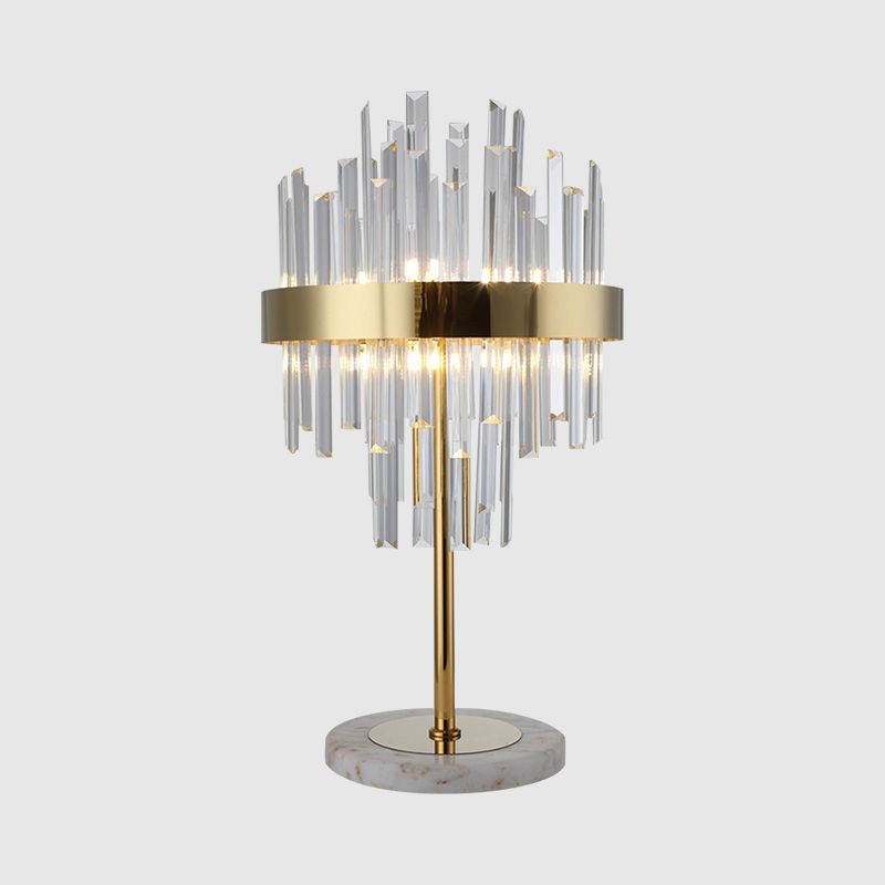 Layered Crystal Rods Table Lamp Postmodern 6 Bulbs Living Room Nightstand Light in Gold
