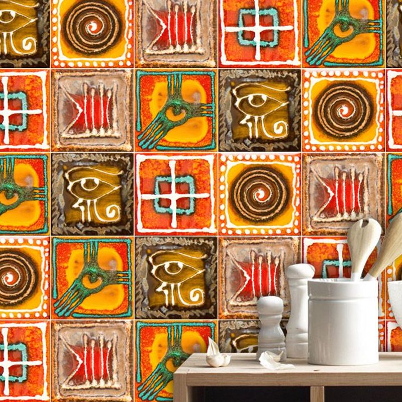 Orange Tribal Pattern Wallpaper Panels Adhesive Boho-Chic Living Room Wall Covering (50 Pcs)