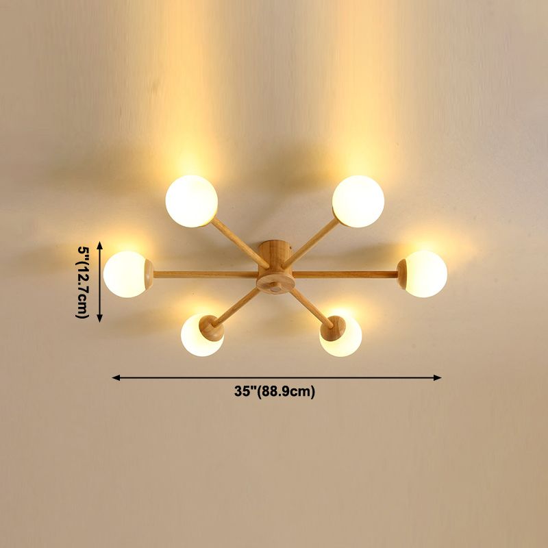 Globe Glass Semi Flush Mount in Modern Simplicity Wooden Indoor Ceiling Fixture