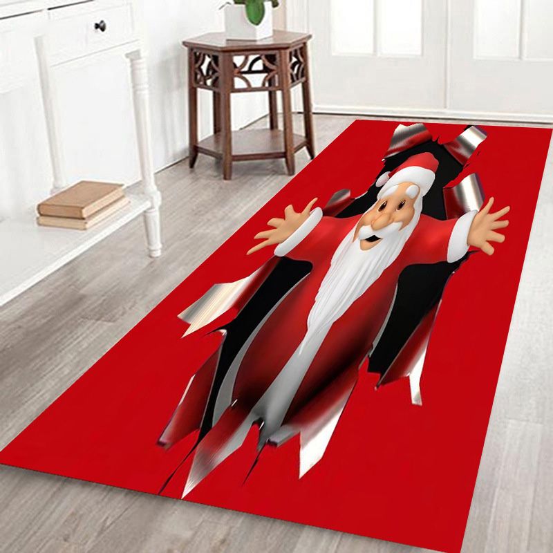 White Modern Carpet Polyester Santa Claus Carpet Non-Slip Backing Area Carpet for Living Room