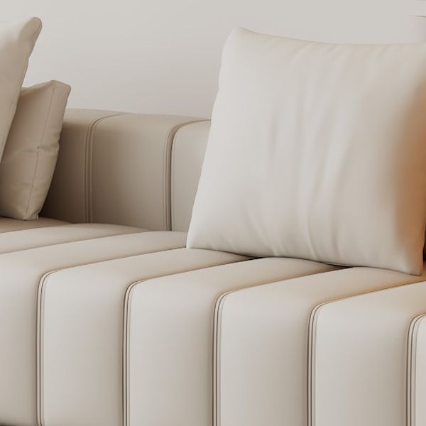 Genuine Leather Scandinavian Sofa Tuxedo Arm Sectional with Bolster Pillows