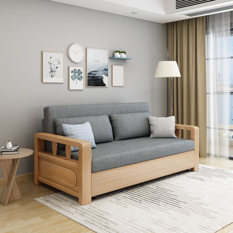 Linen Square Arm Sofa Contemporary Convertible Bed Sofa for Living Room