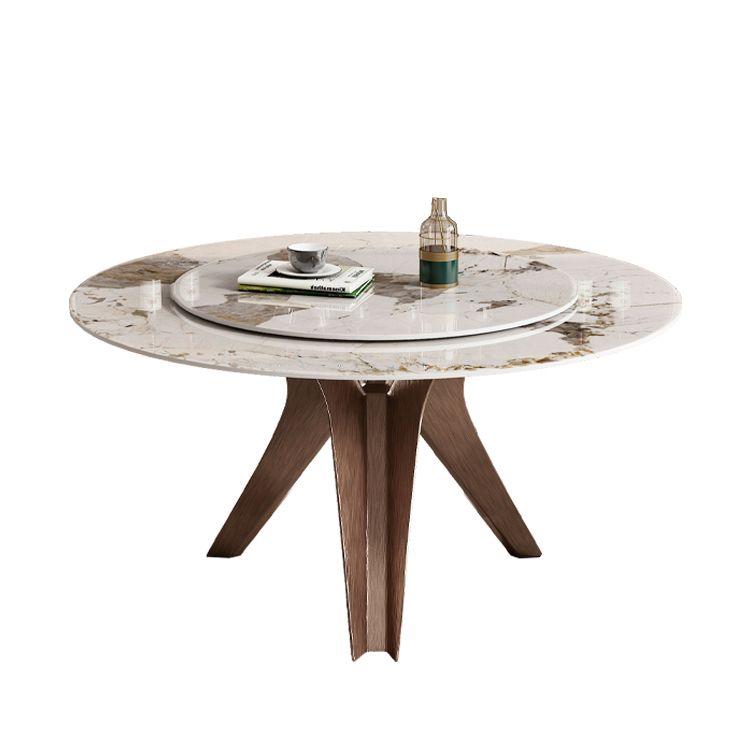 Round Convertible Dining Table Modern Stone Top Pedestal Table in Gold