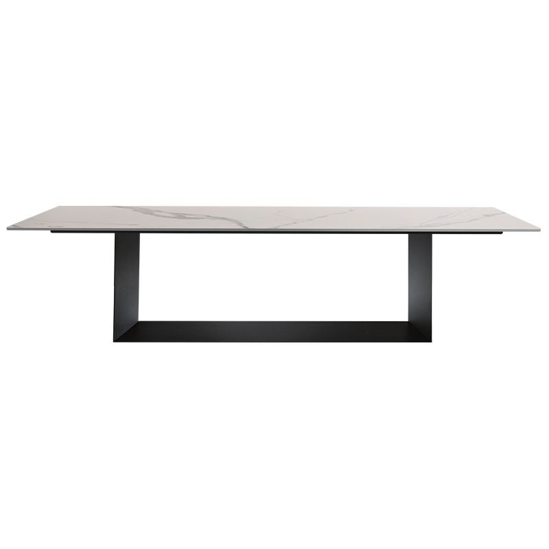 Sintered Stone Top Dining Table Industrial Kitchen Table with Black Metal Pedestal