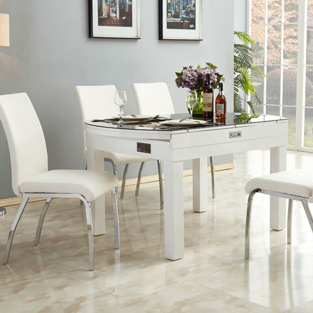 Silla sin brazos de comedor de cuero PU Glam, sillas de comedor de metal para uso doméstico