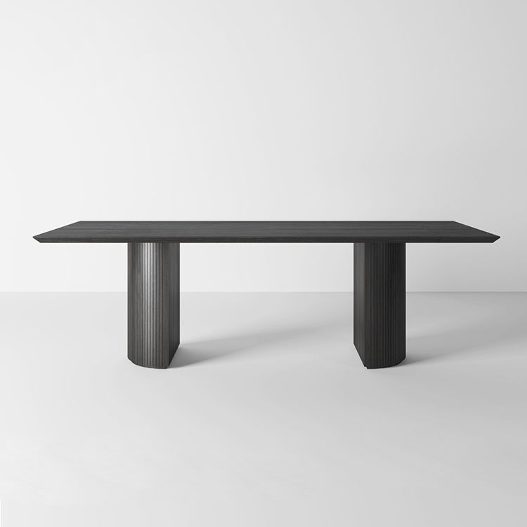 Industrial Solid Wood Dining Table Rectangle Table with Double Pedestal