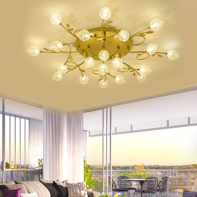 Branch Bubbled Glass Ceiling Lighting Contemporary 8/12/16/20 Lights Black/Gold Flush Mount Ceiling Fixture with Metal Arm