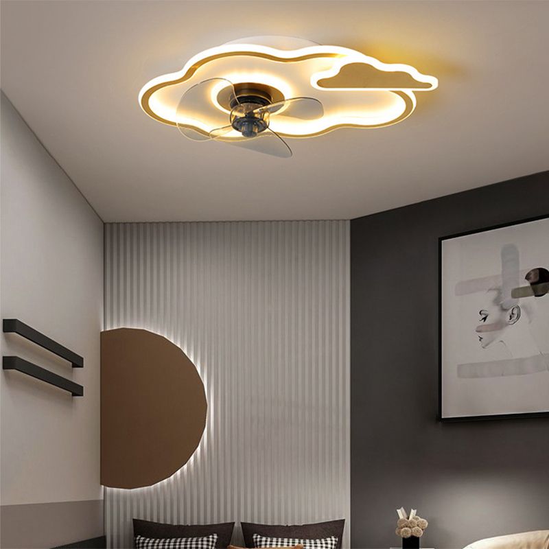 Children Cartoon Shaped Fan Lighting Acrylic LED Bedroom Semi Flush Mount Ceiling Fixture