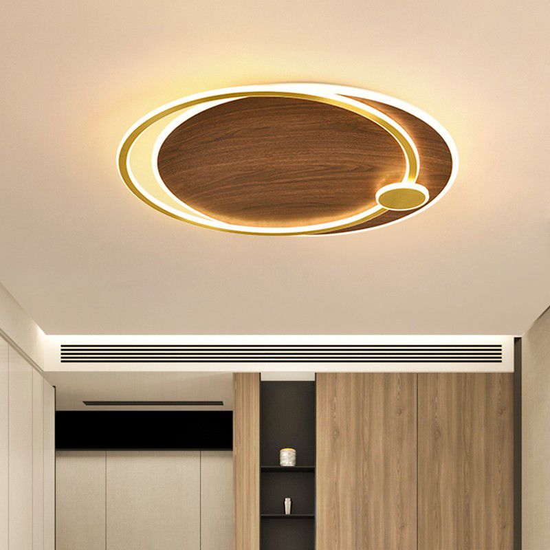 Wooden Ceiling Light 1-Light Round Modern Flush Mount Light for Living Room
