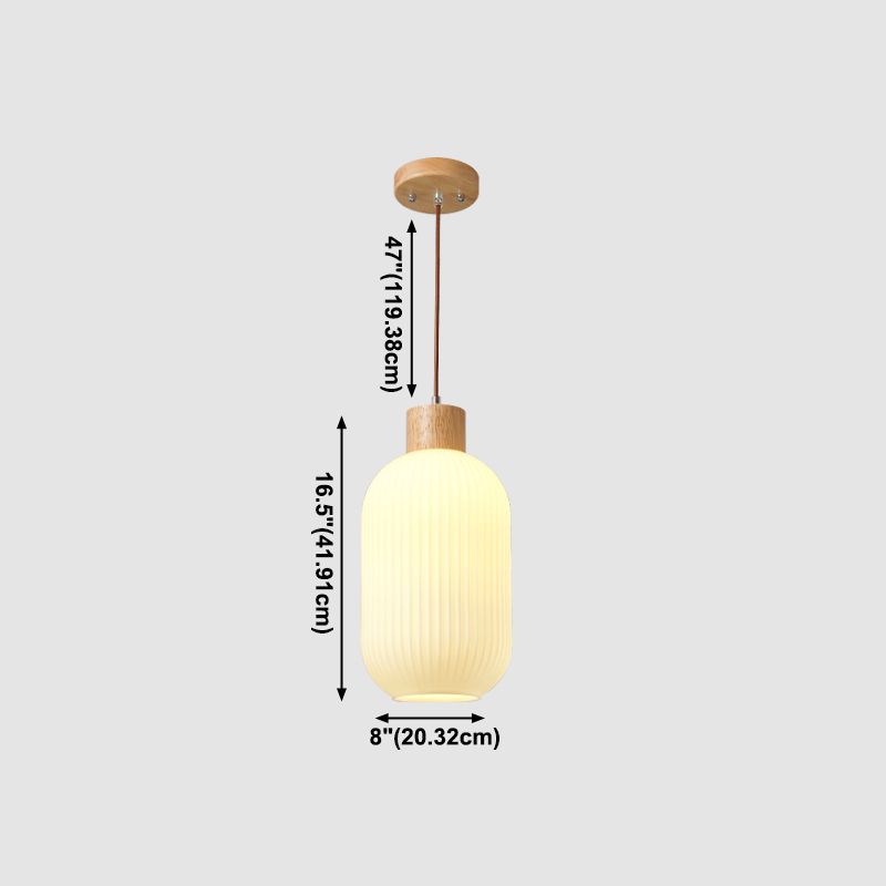 Wooden Geometric Pendant Light in Modern Artistic Style Glass Indoor Hanging Lamp in Log Color