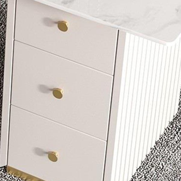 Beige Stone Writing Desk with Chrome Metal Base Office Desk Pedestal