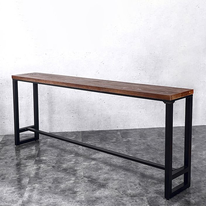 Rectangle Wood Bar Dining Table Contemporary Bar Table with Trestle Base in Black