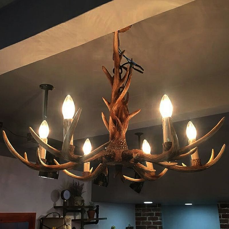 Antler Shaped Living Room Chandelier Countryside Resin Suspended Lighting Fixture