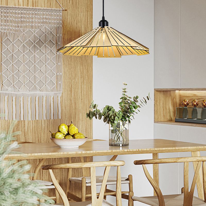 Modern Style Cone Shape Hanging Light Wood 1 Light Hanging Lamp for Living Room