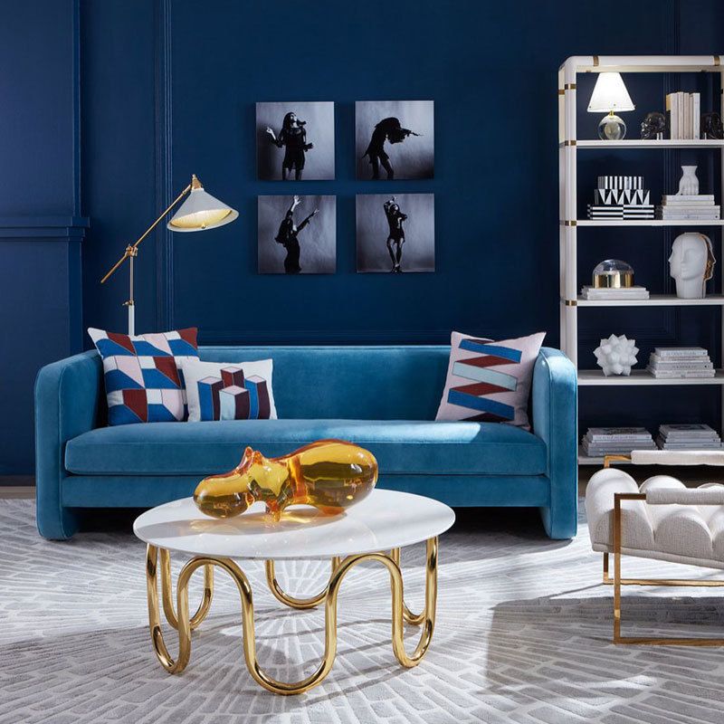 Contemporary Velvet Tuxedo Arm Sofa Loose Back Settee for Living Room