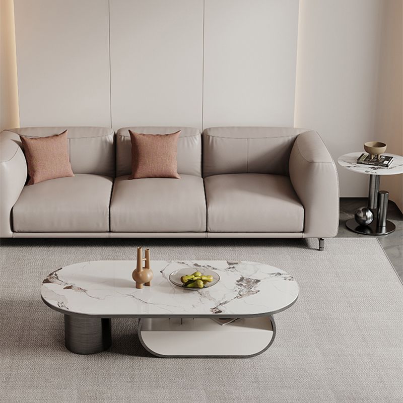 16"H Glam Cocktail Table Storage Oval Stone Coffee Cocktail Table