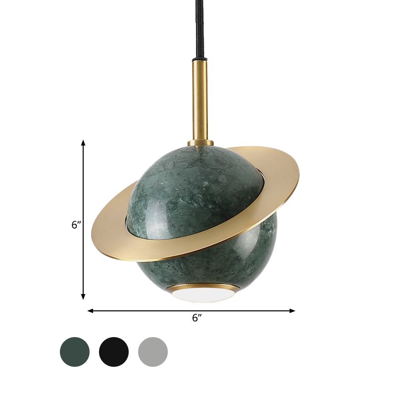 Mini Space Planet Kitchen Pendant Marble 1 Bulb Postmodern Ceiling Suspension Lamp in Green/White/Black-Brass