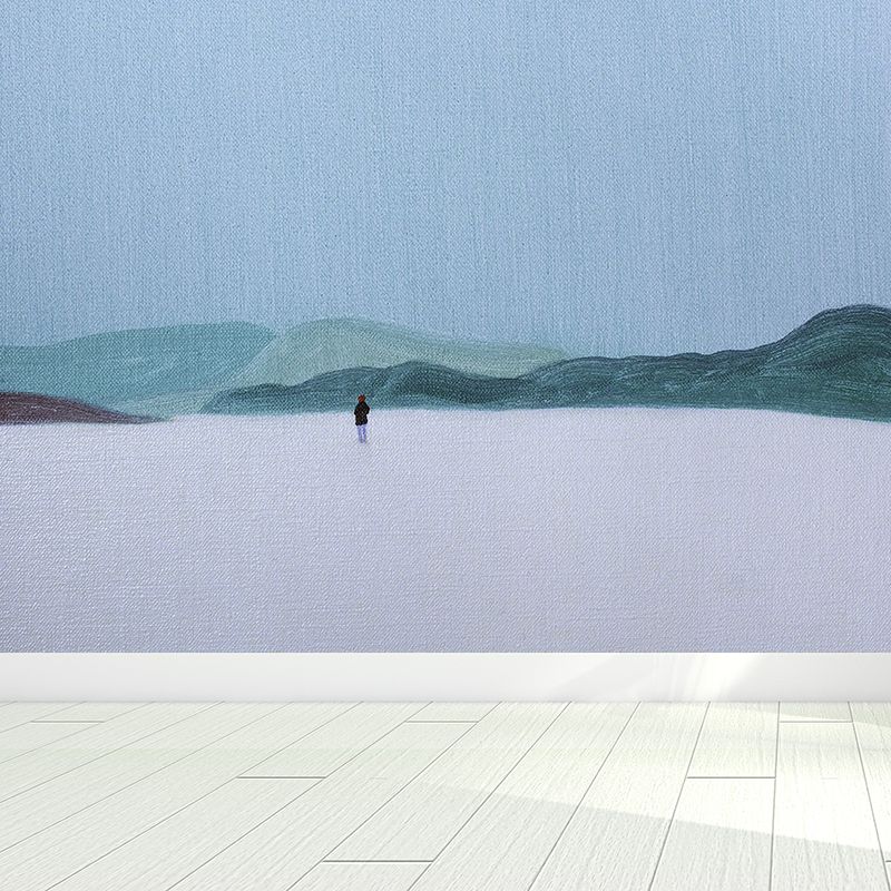 Blue Quiet Mountains Wall Mural Stain-Proof Modern Artistic Living Room Wall Decor