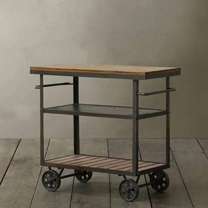 33.46" High Rolling Industrial Kitchen Trolley Wooden Kitchen Trolley for Restaurant