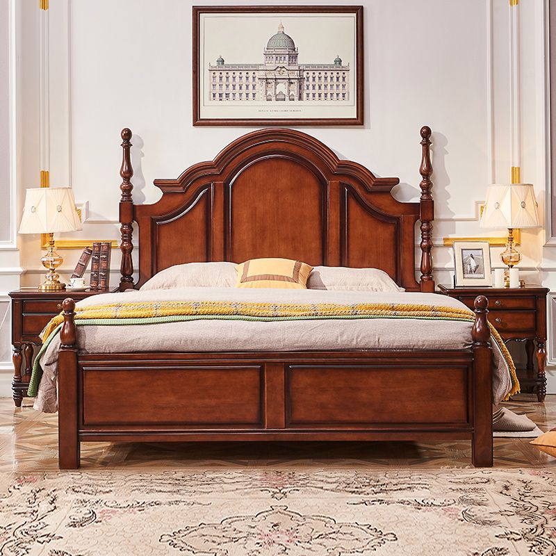 Traditional Solid Wood Panel Bed Brown Full Size Standard Bed with Storage