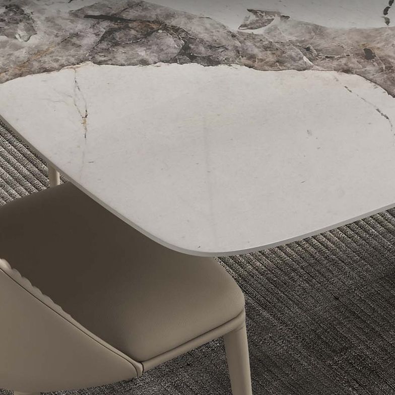 Metaal traditionele luxe rechthoekige tafel gesinterde steen binnen tafel met grijs voetstuk