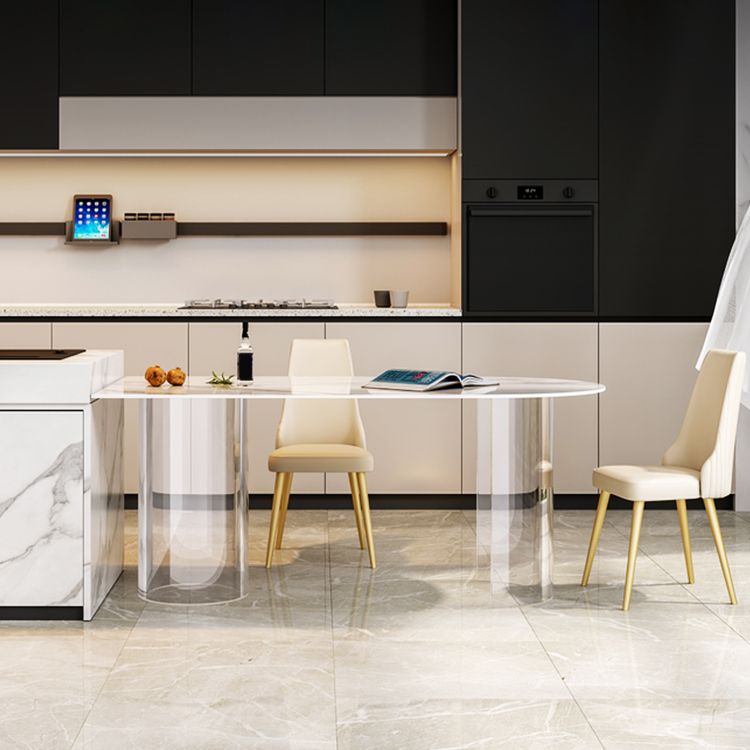 Sintered Stone Top Dining Table Modern White Table with Acrylic Double Pedestal