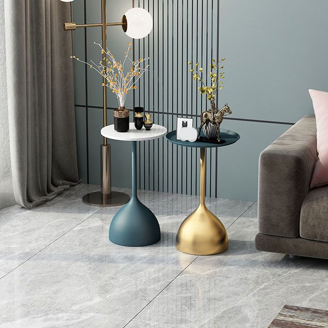 Mid-century Modern 24 " Tall Iron Pedestal End Table Round Tray Top Side Table