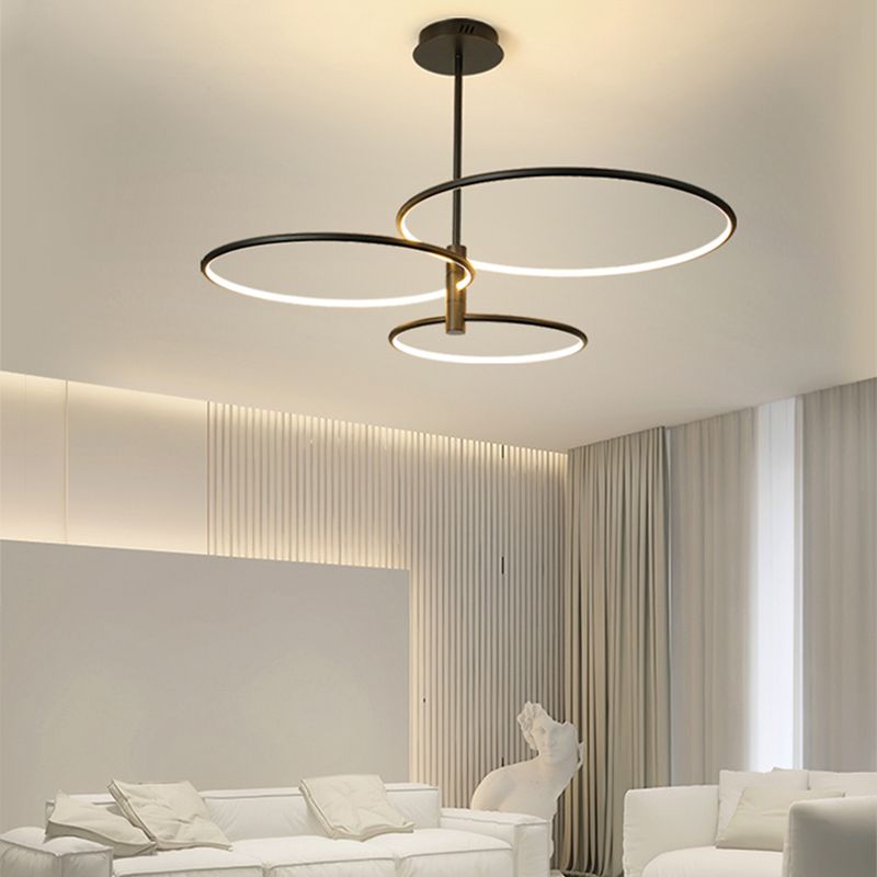 Modern Round Chandelier Light Fixtures 3-Tier Hanging Pendant Lamps with Silica Gel Shade