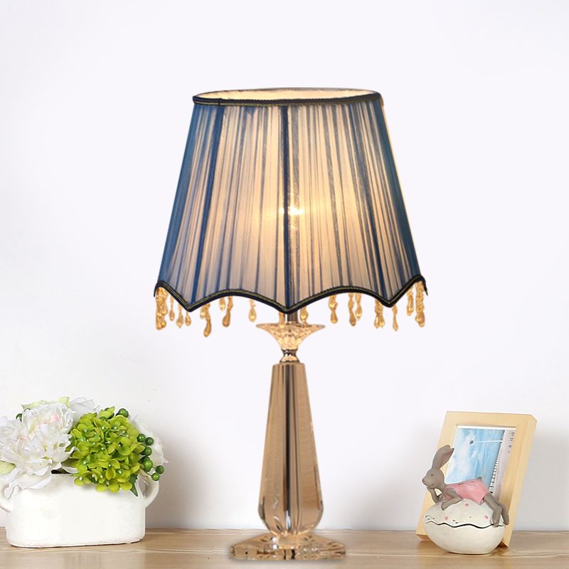 Rot/blau/grün/beige überbackener schatten schatten nachttisch lampe traditionelle Stoff 1 Kopf Schlafzimmer Kristalltisch Leuchte
